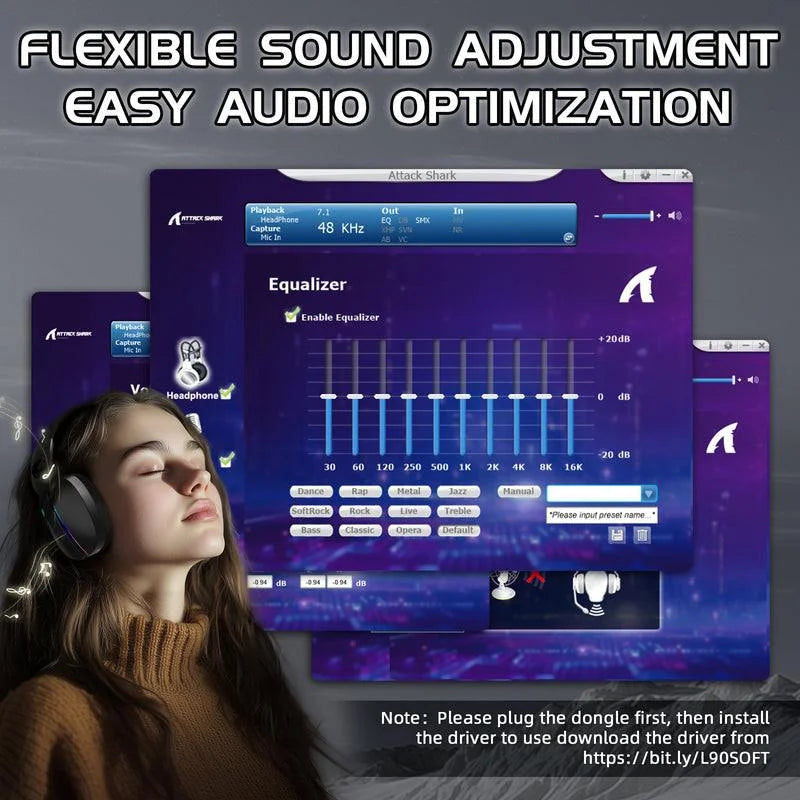 Attack shark l90 foldable rgb ultra-light tri-mode gaming headset - audio | wireless headset