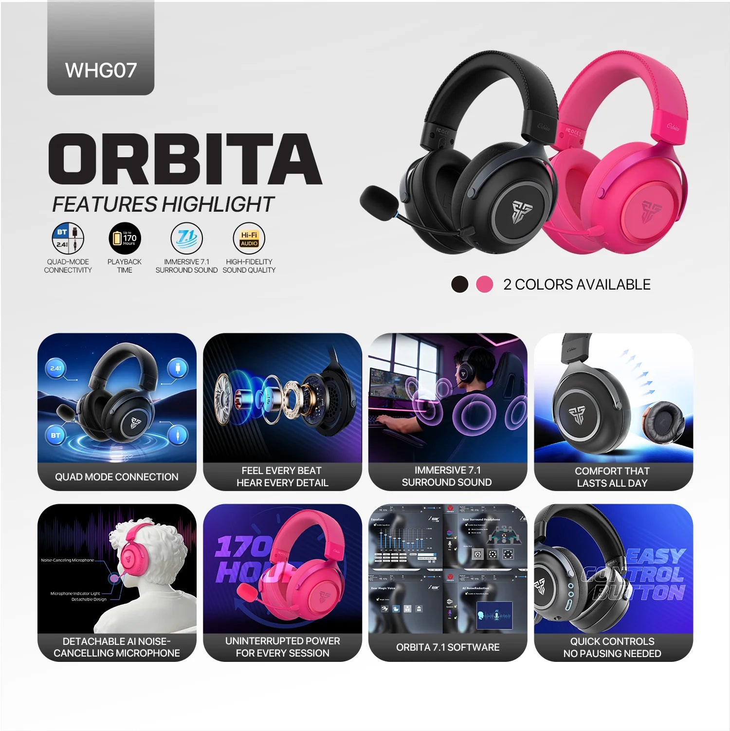 Fantech orbita whg07 2.4g bluetooth wireless gaming headset - audio | wireless headset