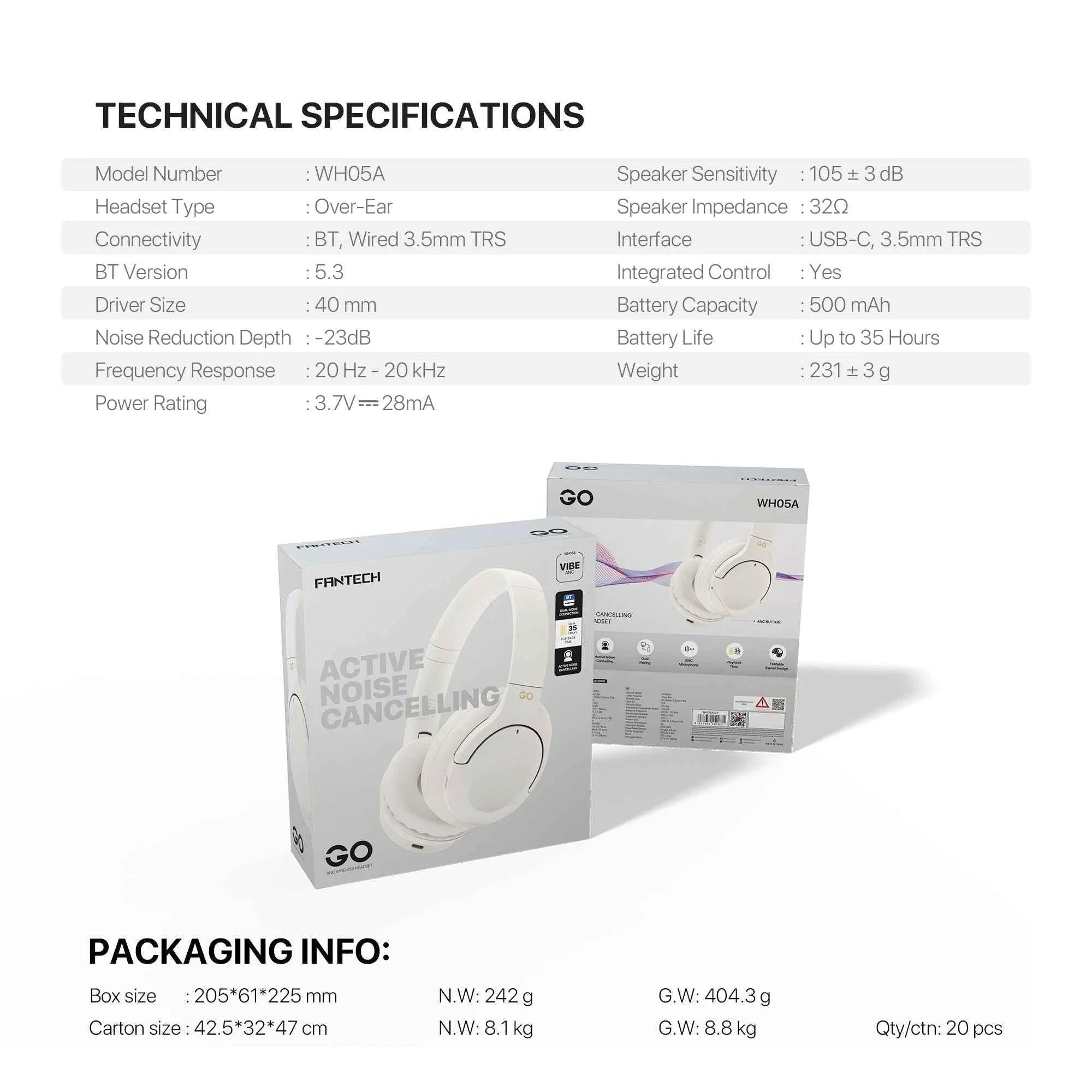 Fantech wh05a go vibe wireless headset - beige anc for superior sound immersion - audio | wireless headset