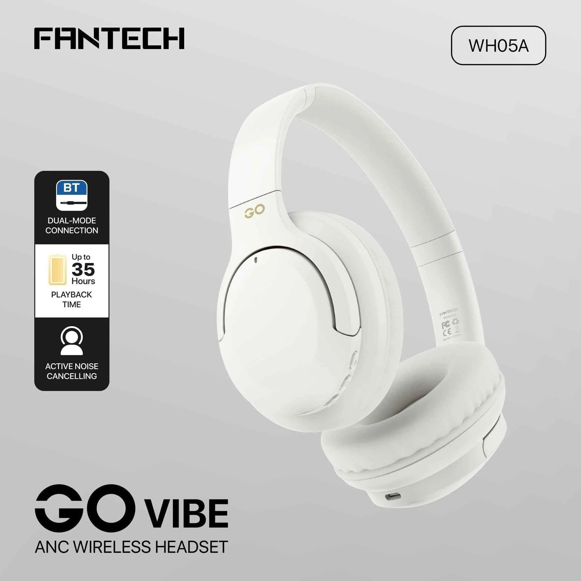 Fantech wh05a go vibe wireless headset - beige anc for superior sound immersion - audio | wireless headset