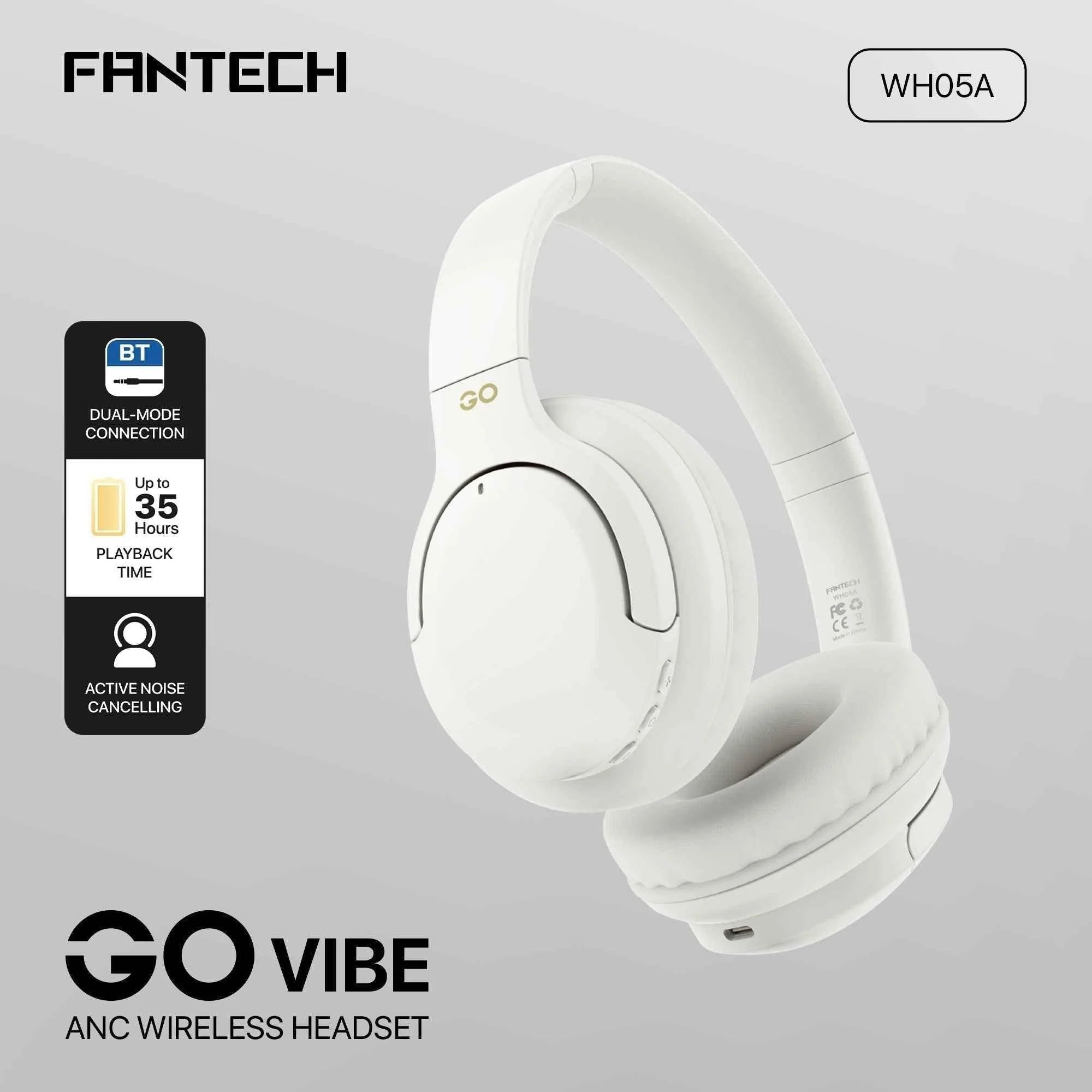 Fantech wh05a go vibe wireless headset - beige anc for superior sound immersion - audio | wireless headset