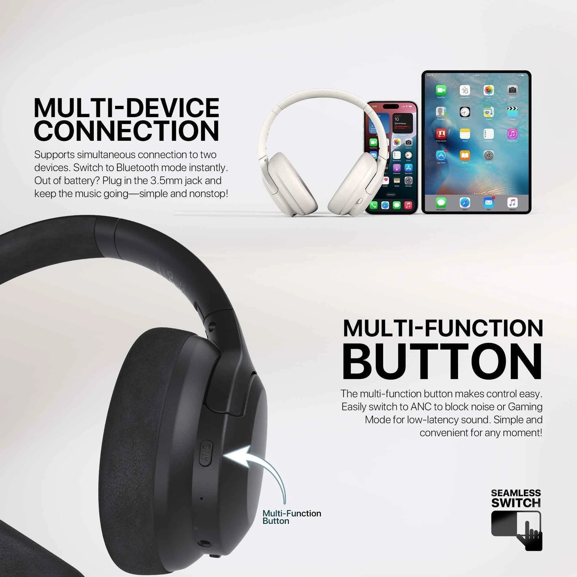 Fantech wh05a go vibe wireless headset - beige anc for superior sound immersion - audio | wireless headset