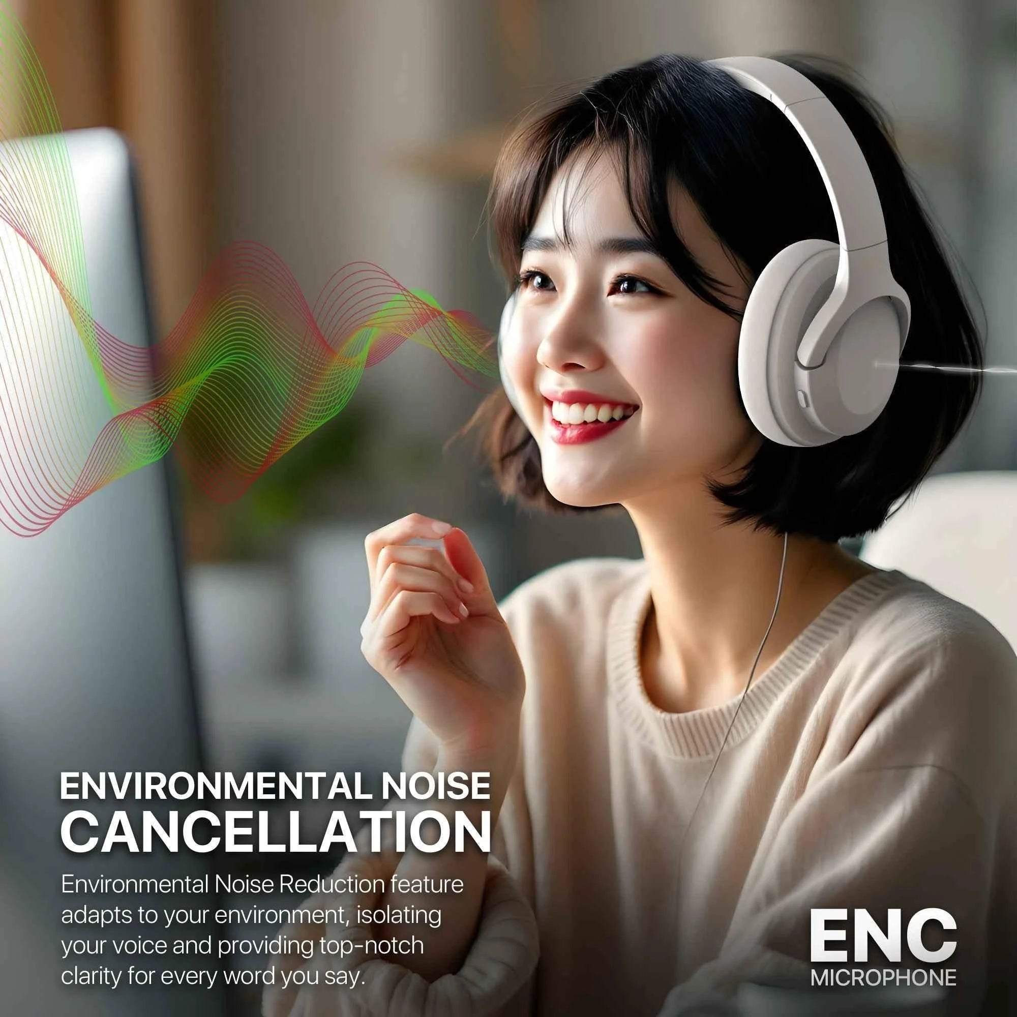 Fantech wh05a go vibe wireless headset - beige anc for superior sound immersion - audio | wireless headset