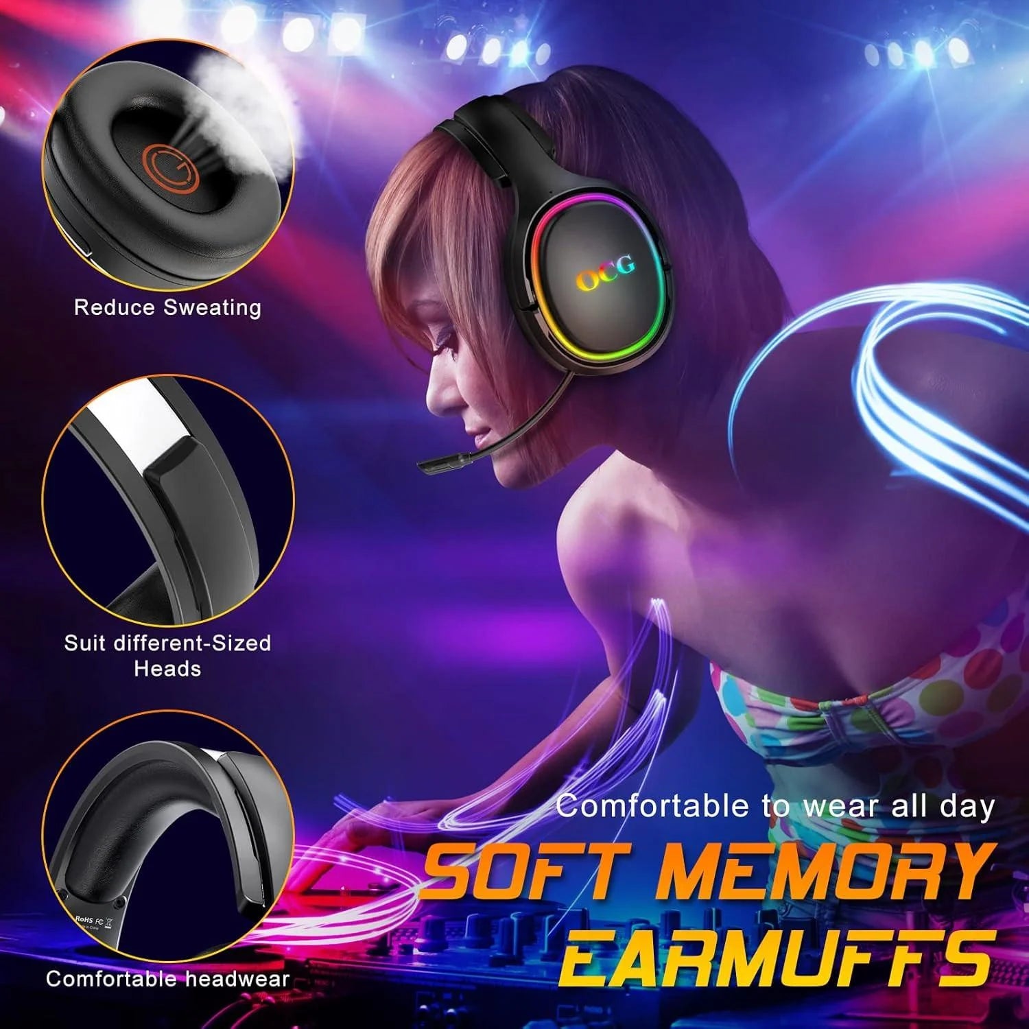 Ocg gaming headset 2.4ghz bluetooth wireless gaming headphones - audio | wireless headset