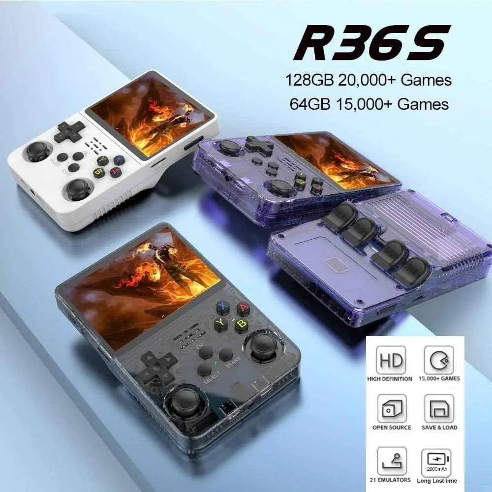 R36s handheld game console 3.5 inch ips screen retro gaming console 64g card - console | video console