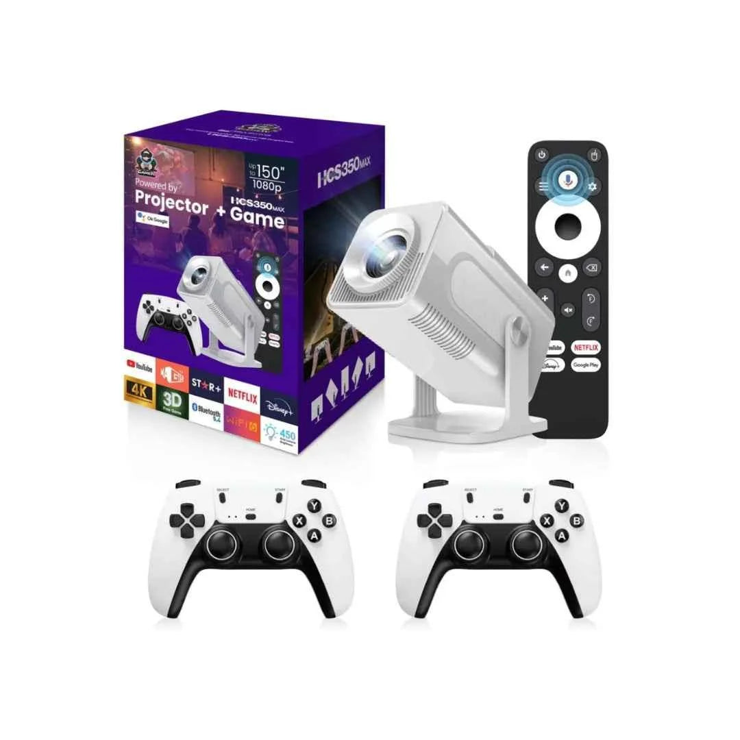 Hcs350 max android gaming projector with 2 wireless controllers and voice remote for ultimate gaming experience