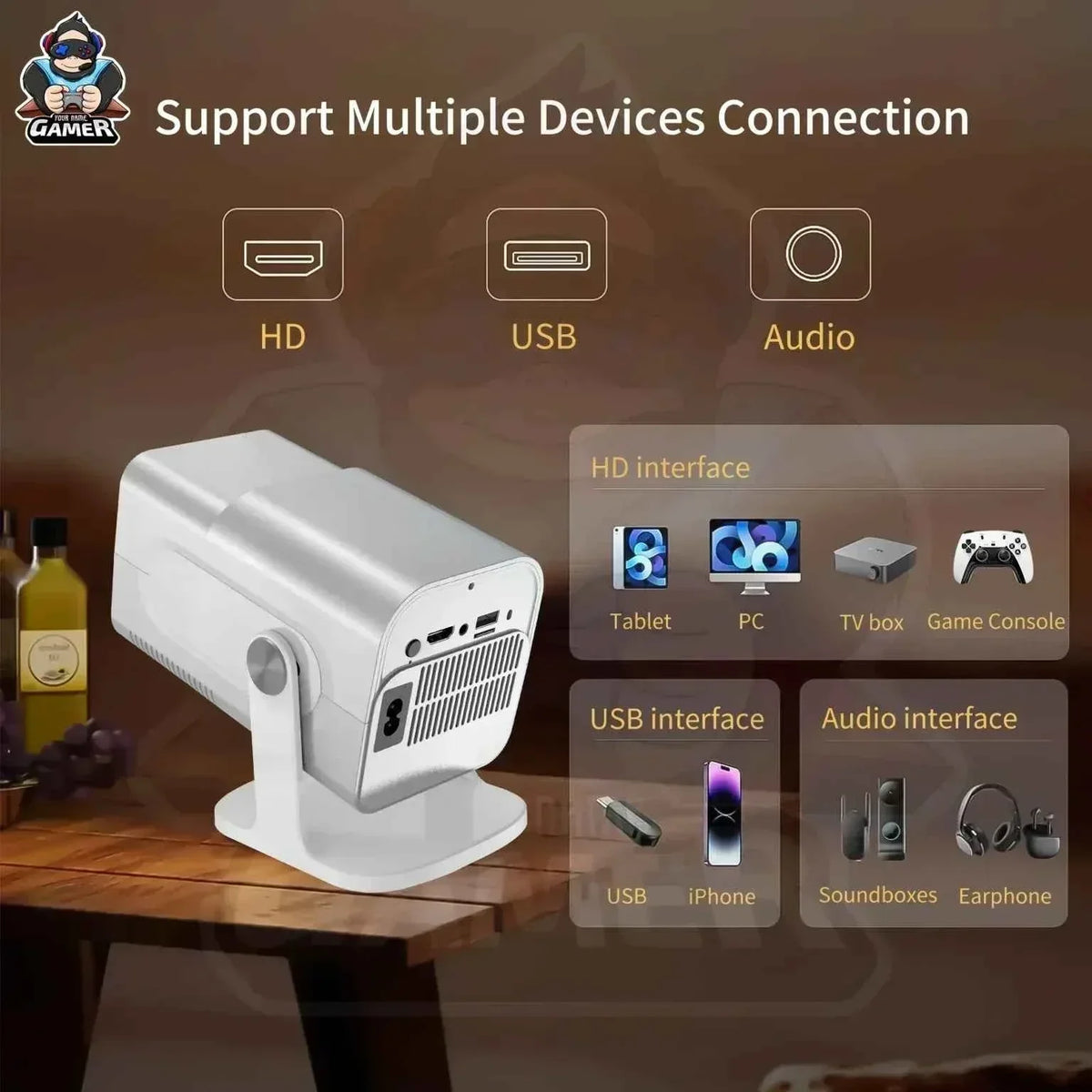 Hcs350 max android gaming projector with 2 wireless controllers and voice remote for ultimate gaming experience