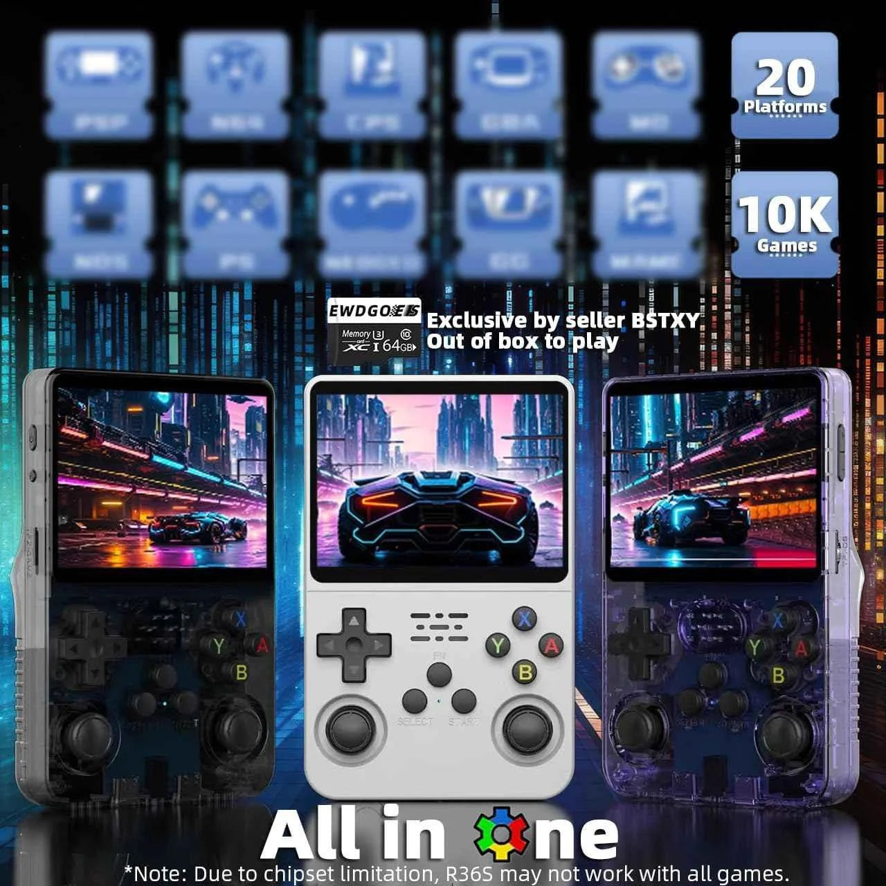 R36s handheld game console 3.5 inch ips screen retro gaming console 64g card - console | video console