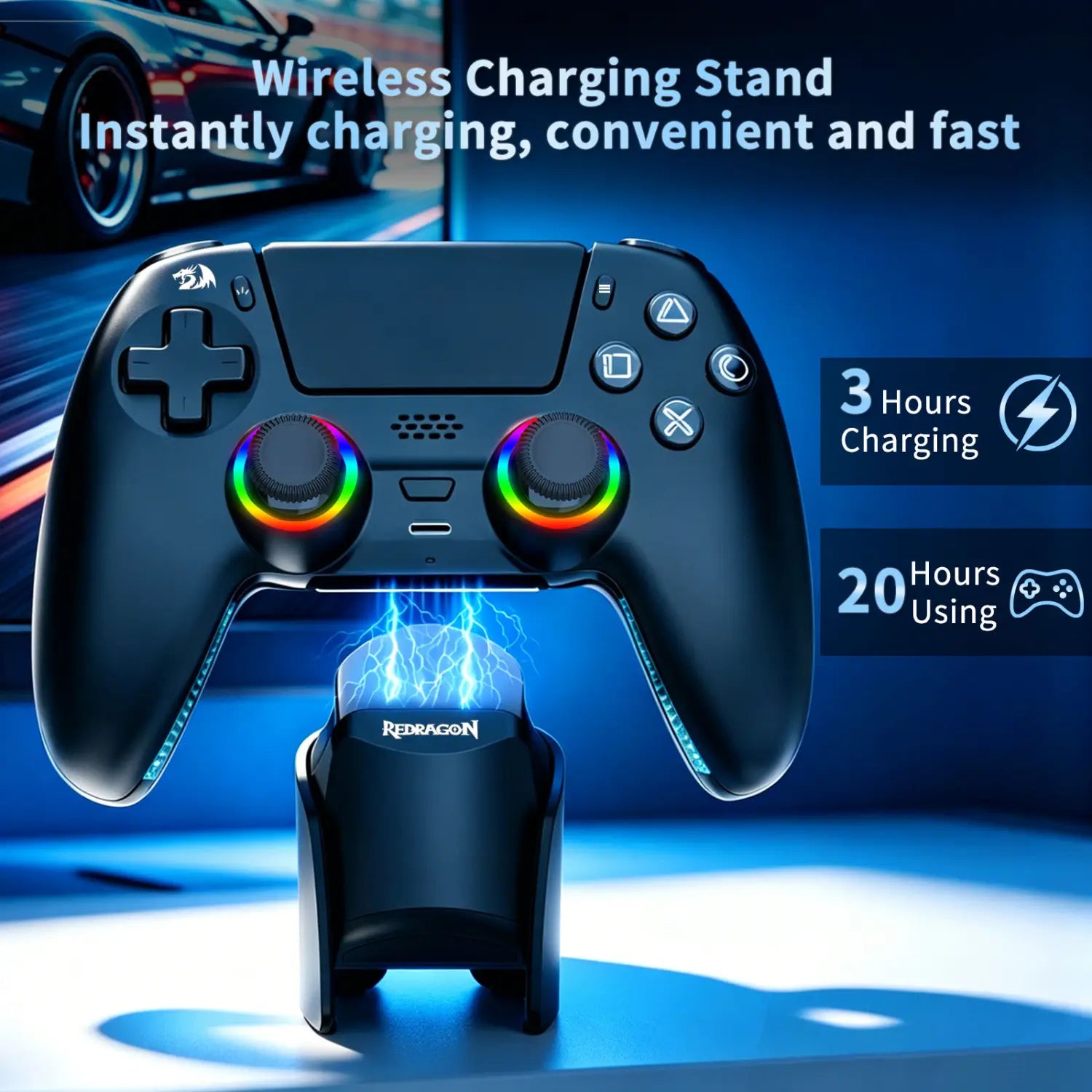 Redragon wargrip g831 wireless gamingpad for ps5 hall effect joystick trigger mechanical d-pad macro with charger dock
