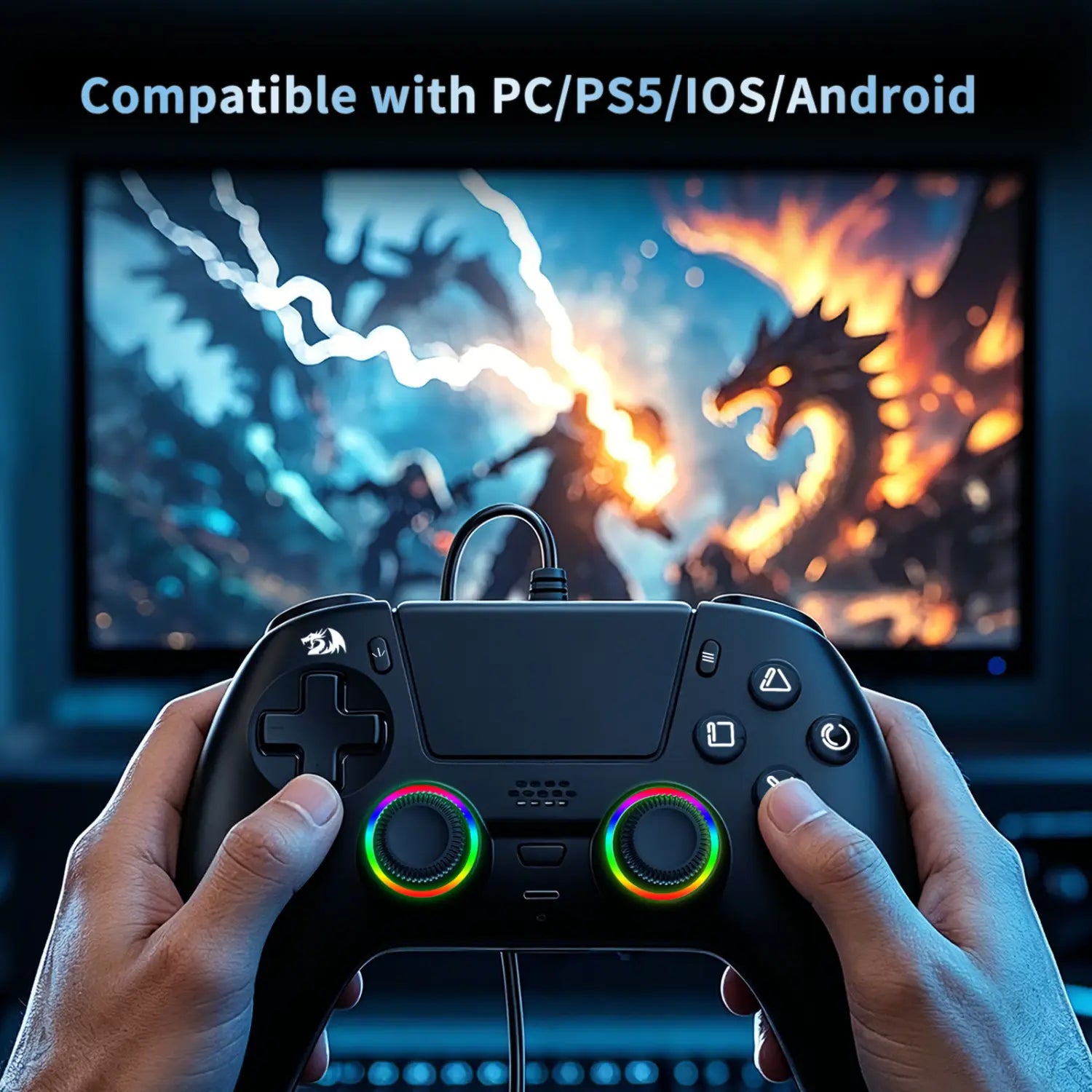 Redragon wargrip g831 wireless gamingpad for ps5 hall effect joystick trigger mechanical d-pad macro with charger dock