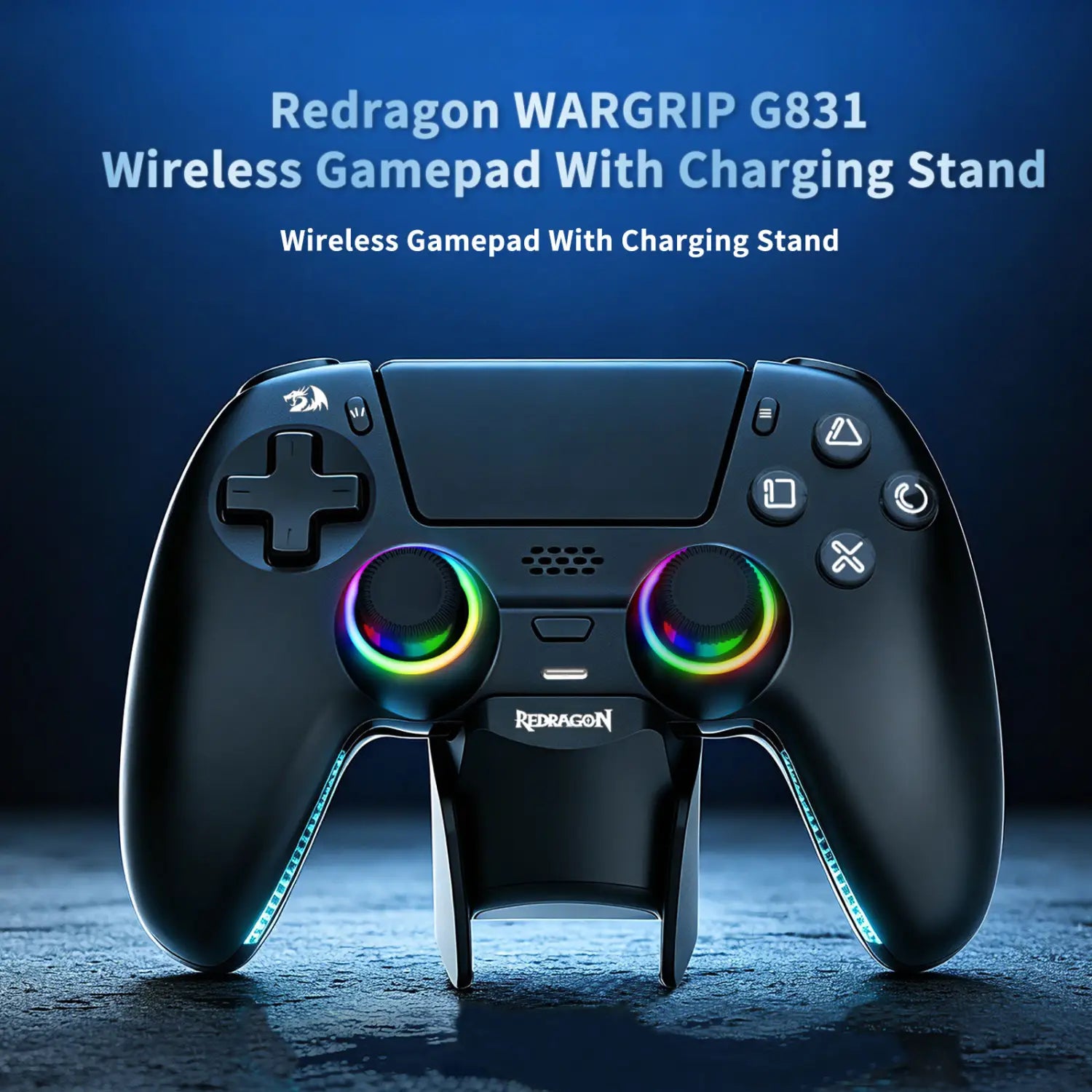Redragon wargrip g831 wireless gamingpad for ps5 hall effect joystick trigger mechanical d-pad macro with charger dock