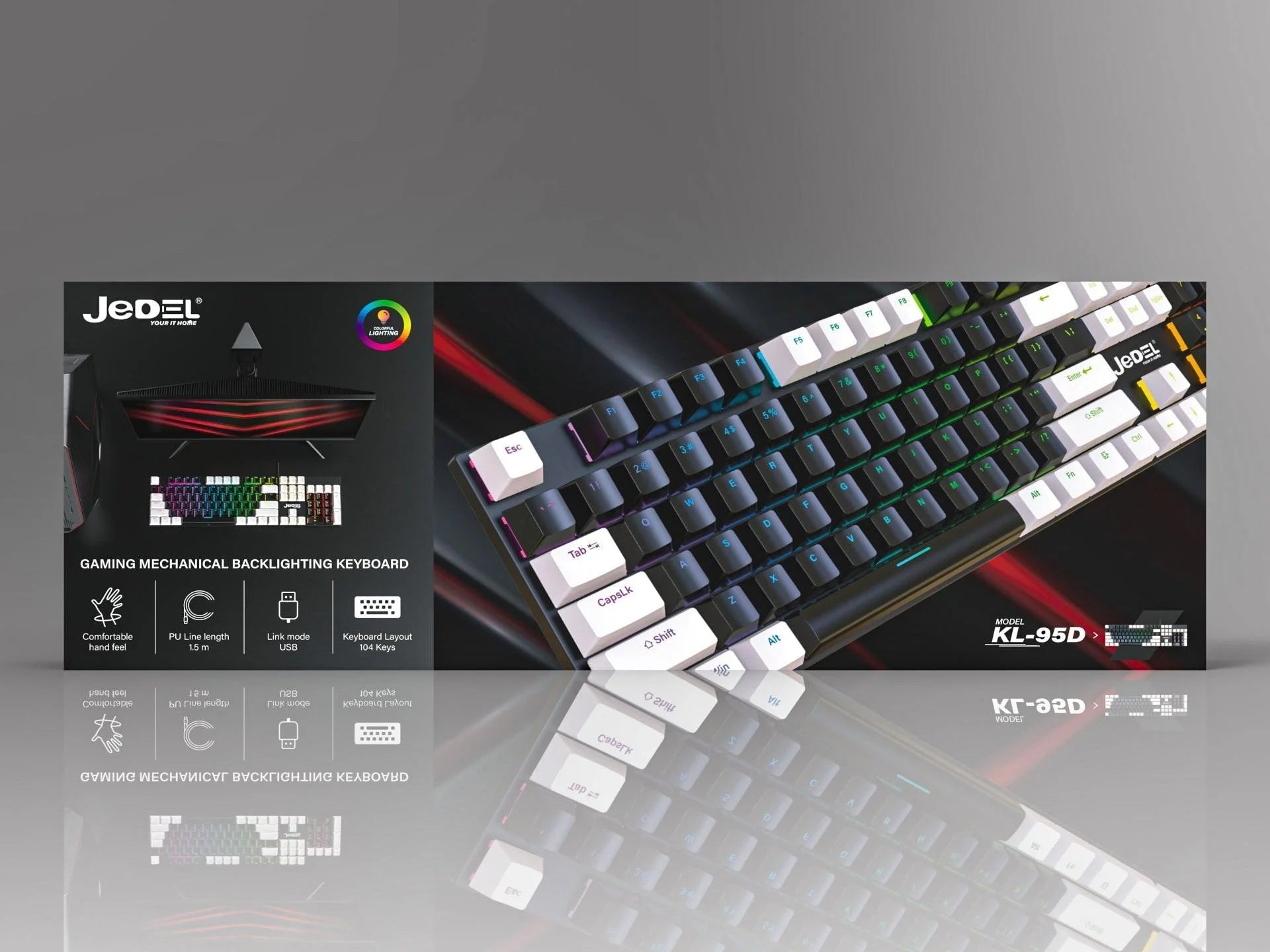 Jedel full size 104 keys wired mechanical keyboard with blue switch metal