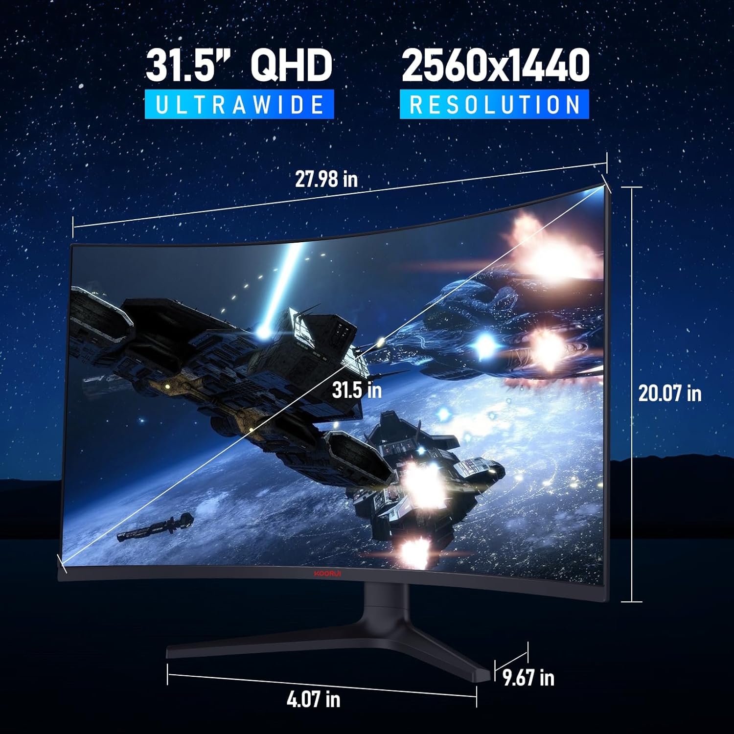 Koorui 32 Inch Curved Gaming Monitor - Qhd (2560 x 1440) 2k Display, 170hz