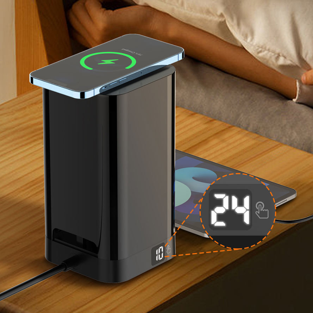 Ldnio 2m Tower Extension Lead with 6 Sockets, 4 Usb Slots & Wireless Charger Uk - Gameonjo