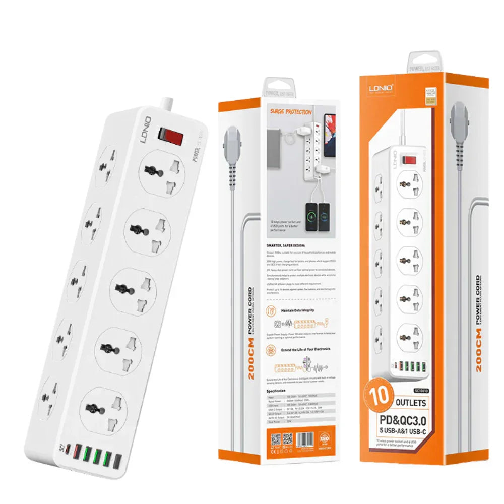 Ldnio sc10610 30w 6-port usb charger power strip - cables&charges