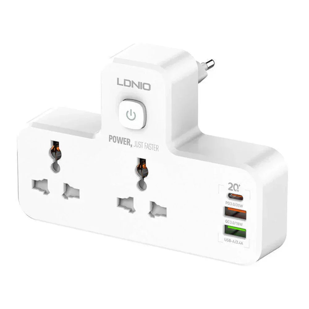 Ldnio sc2311 power strip with 2 ac outlets 2usb usb-c 2500w - cables&charges