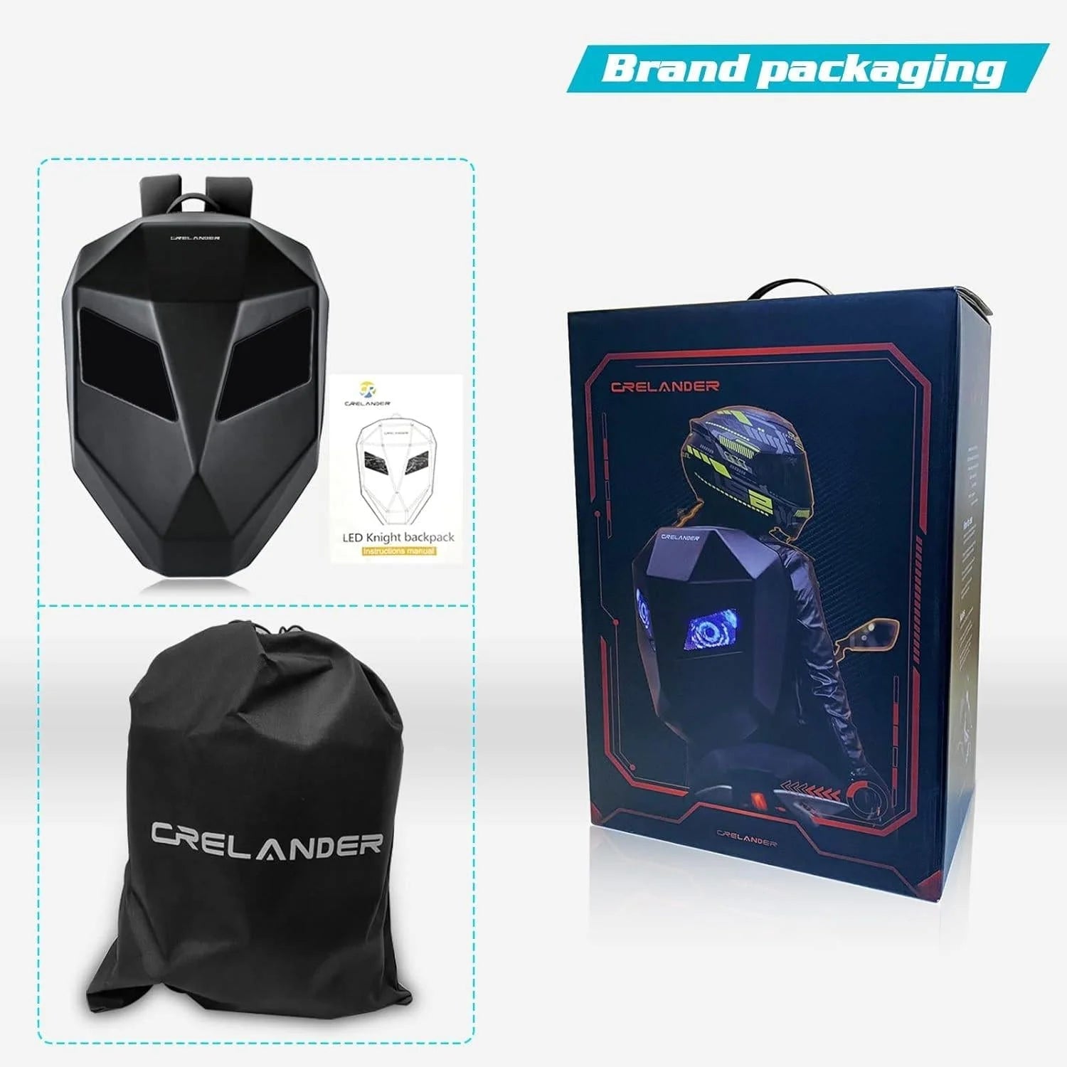 Led knight backpack,motorcycle riding backpack hard shell travel bag laptop bag diy helmet bag daypack for travelling