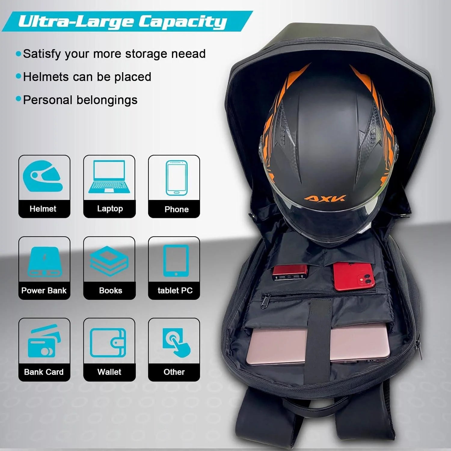 Led knight backpack,motorcycle riding backpack hard shell travel bag laptop bag diy helmet bag daypack for travelling