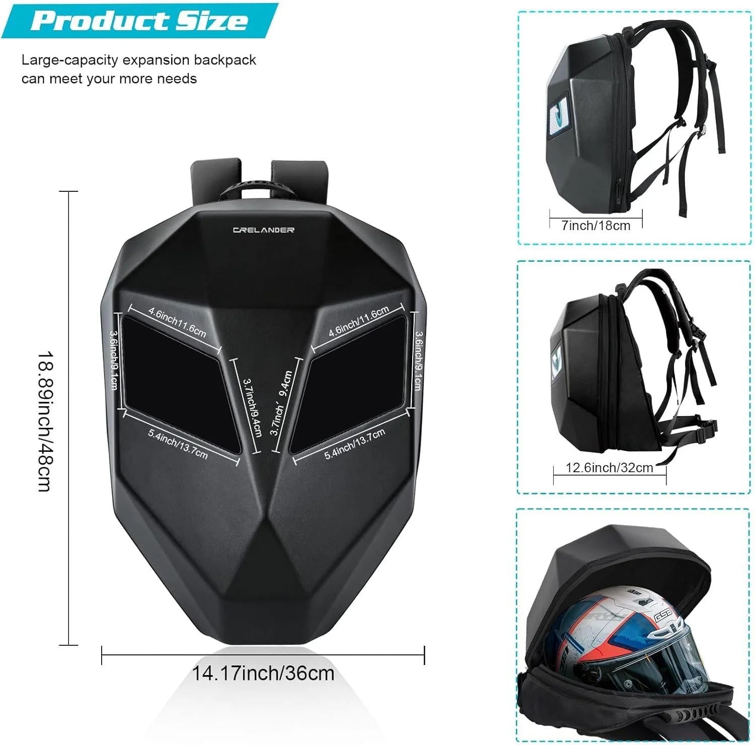 Led knight backpack,motorcycle riding backpack hard shell travel bag laptop bag diy helmet bag daypack for travelling