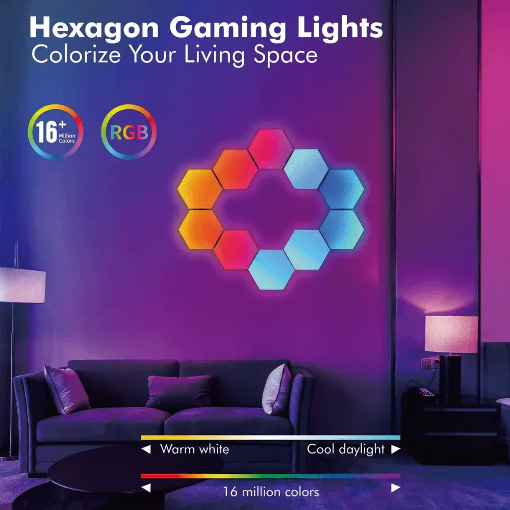 Color rgb bluetooth led hexagon light wall with app+ remote control - lights