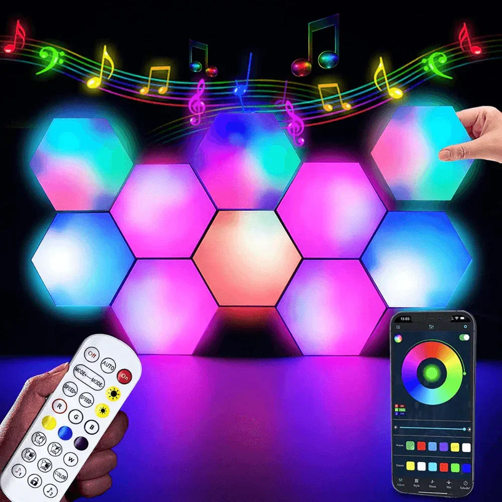 Color rgb bluetooth led hexagon light wall with app+ remote control - lights
