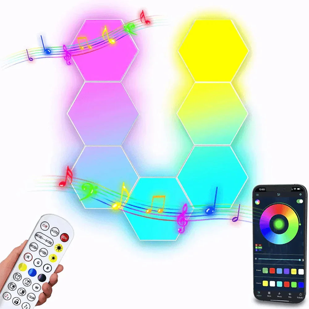 Color rgb bluetooth led hexagon light wall with app+ remote control - 6 - lights