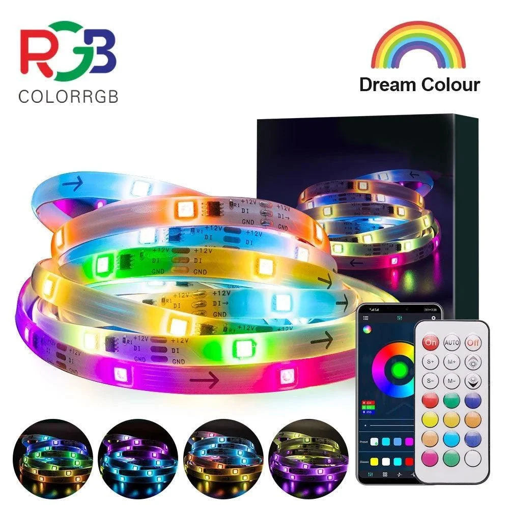 Dream color led strip lights with remote controller waterproof - 5 m - lightning | strip lights