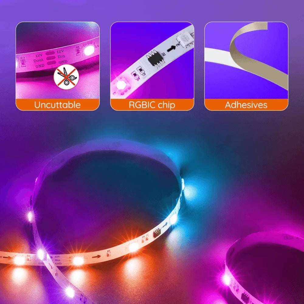 Dream color led strip lights with remote controller waterproof - lightning | strip lights