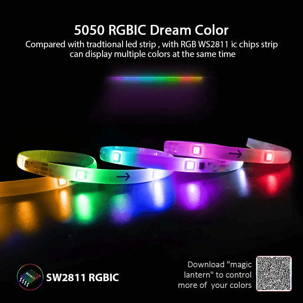 Dream color led strip lights with remote controller waterproof - lightning | strip lights