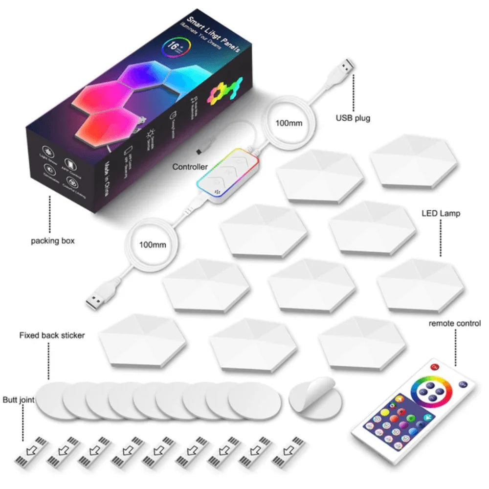 Hexagonal rgbic light panel with app + remote control wifi - 10pcs - lightning | panels | lamps | signs