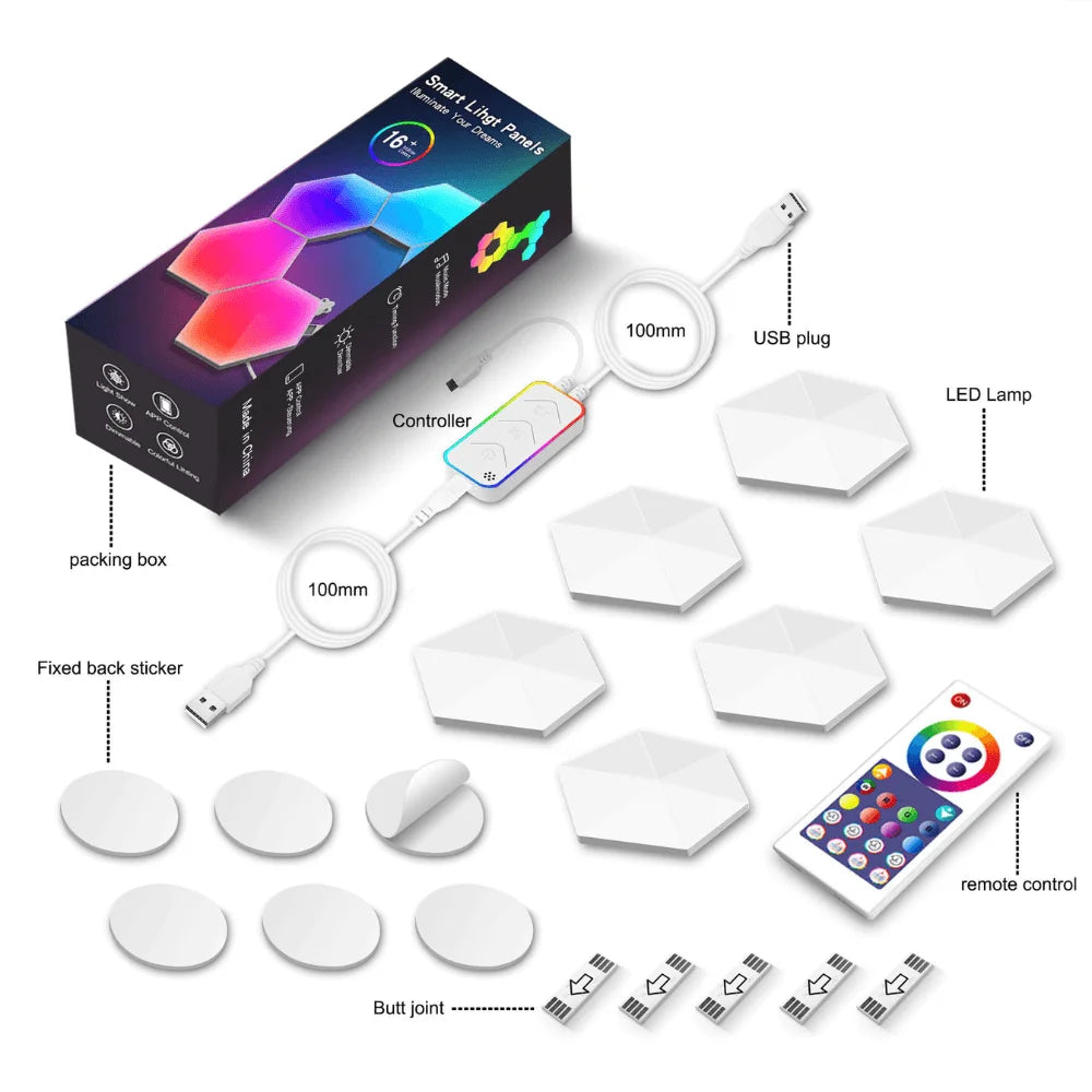 Hexagonal rgbic light panel with app + remote control wifi - 6pcs - lightning | panels | lamps | signs