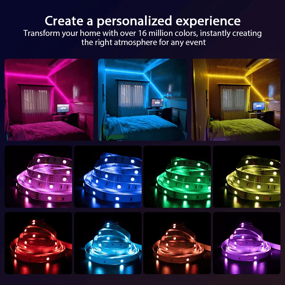 Led strip light rgb 5050 flexible ribbon with app control - lightning | strip lights