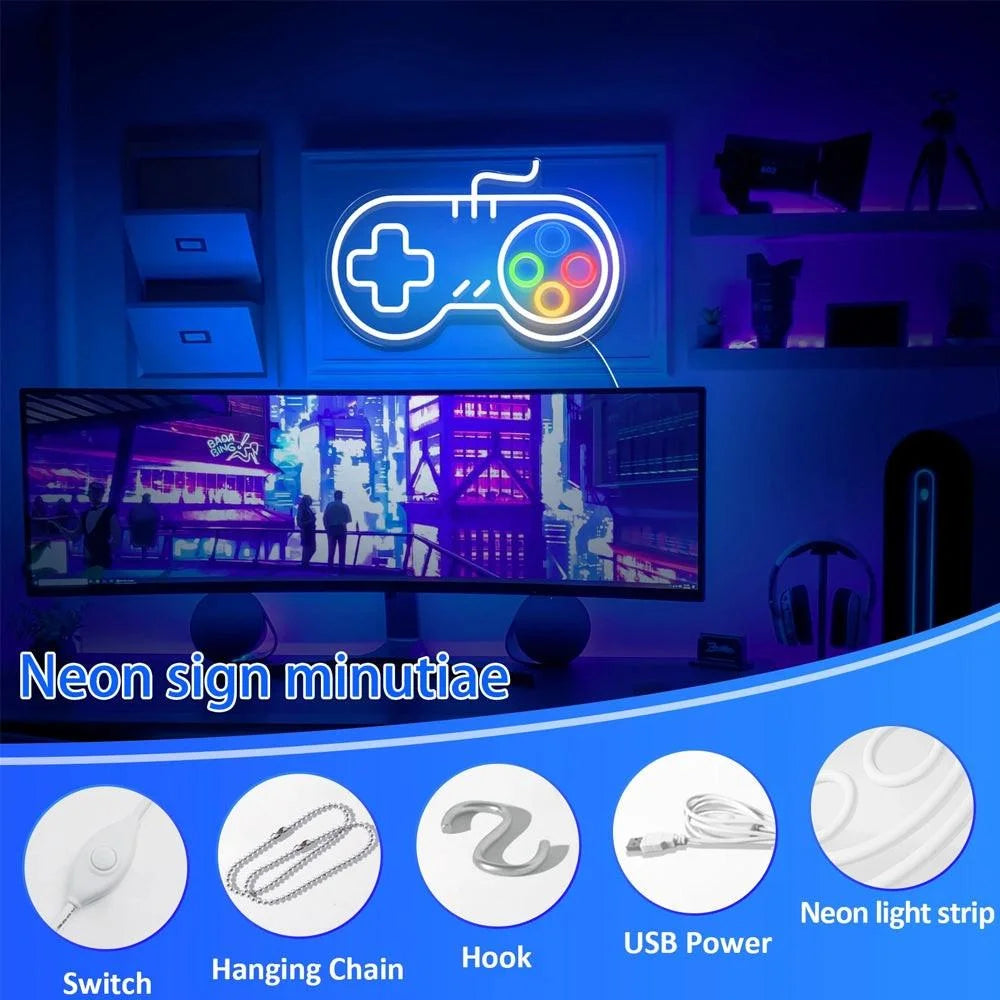 Neon game remote sign 14 x 10 inches decor - lightning | panels | lamps | signs
