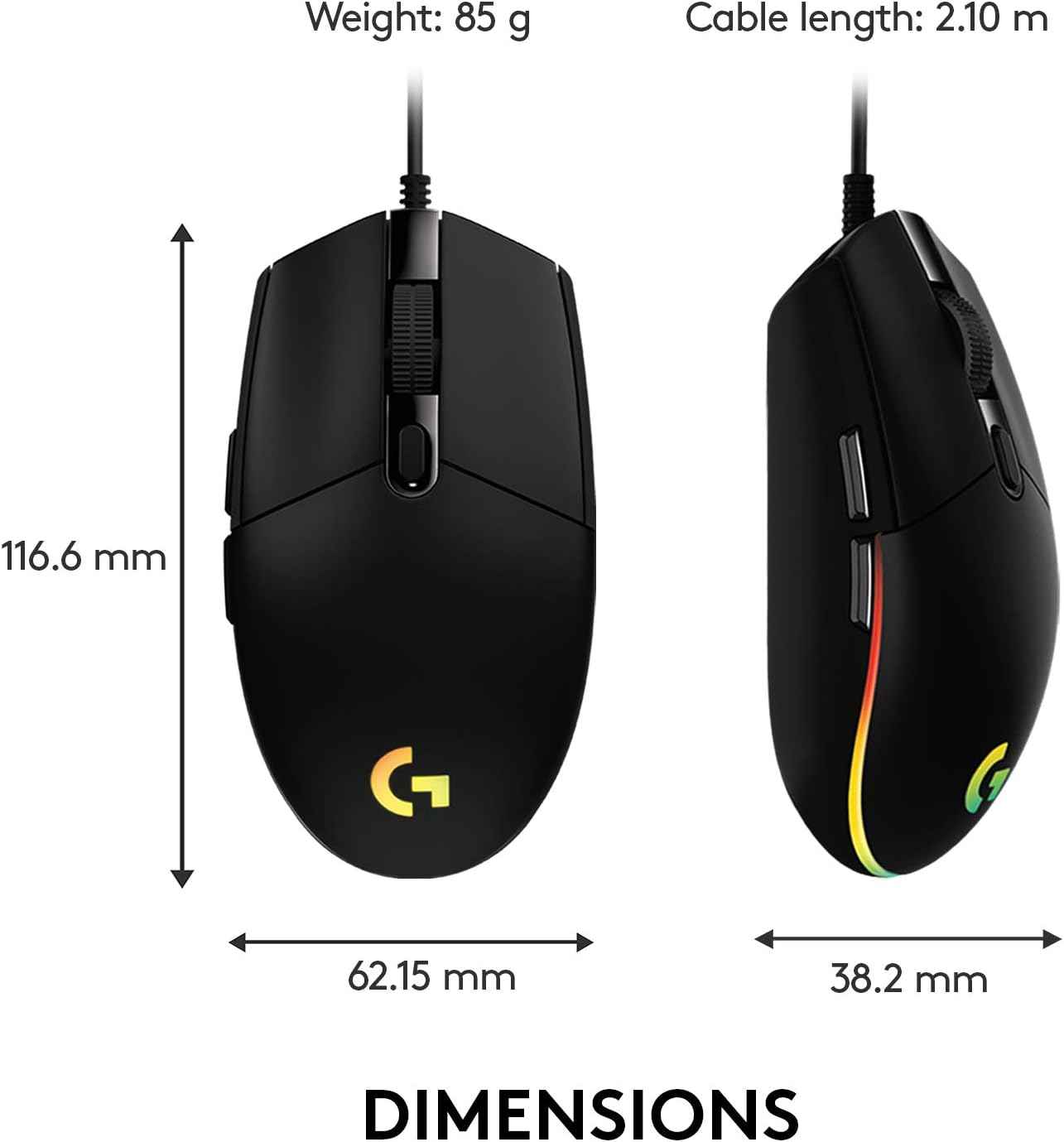 Logitech G102 Light Sync Gaming Wired Mouse with Customizable Rgb Lighting, 6