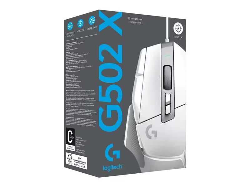 Logitech G502 x Mouse with Lightforce Hybrid Optical-mechanical Switches, Hero 25k Gaming Sensor, Compatible with Pc - Macos/windows -non-rgb , - White - Gameonjo