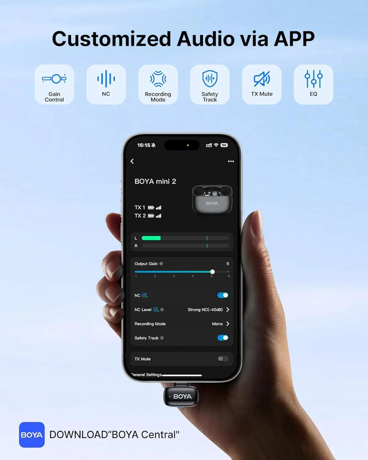 Boya mini 2 wireless lavalier microphones for iphone and usb-c - streaming