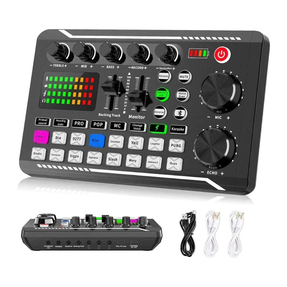 Facmogu f998 live sound card audio mixer - microphones