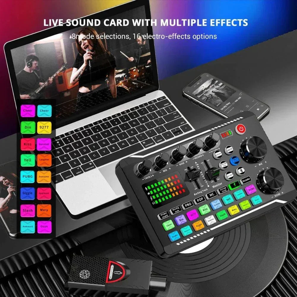Facmogu f998 live sound card audio mixer - microphones