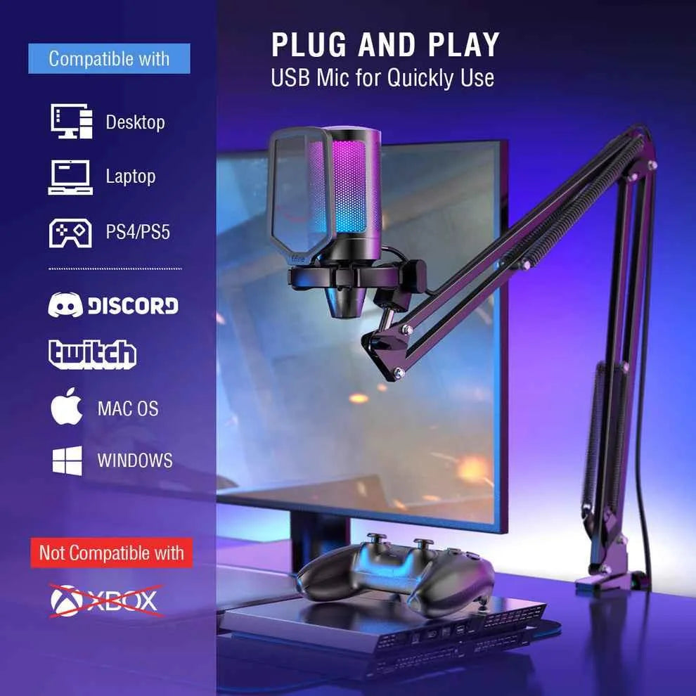 Fifine ampligame a6t condenser microphone kit with boom arm stand - microphones