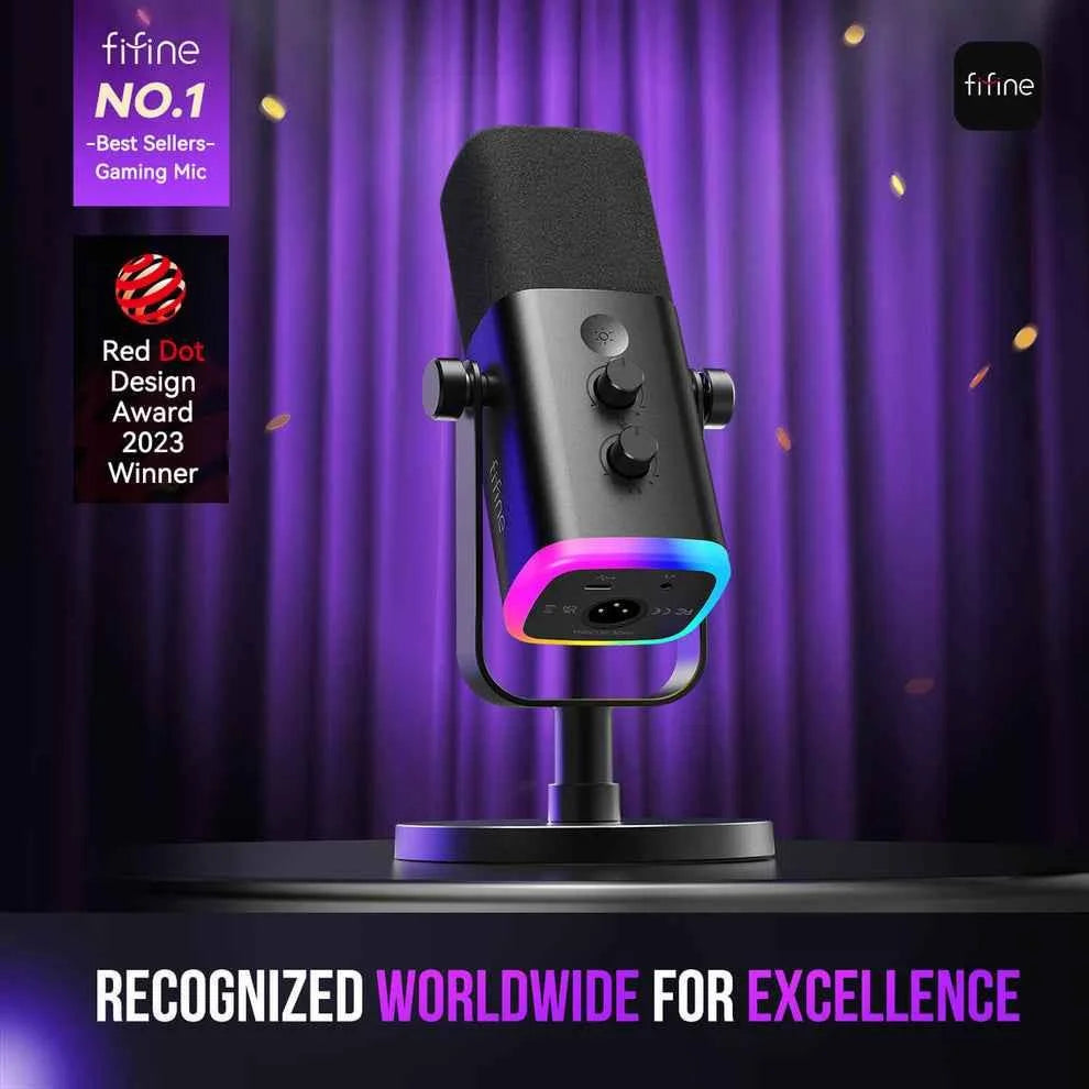 Fifine ampligame am8 usb/xlr dynamic microphone with rgb - microphones