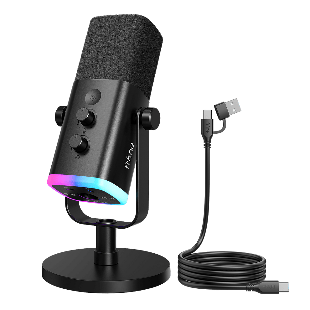 Fifine ampligame am8 usb/xlr dynamic microphone with rgb - gradient black - microphones