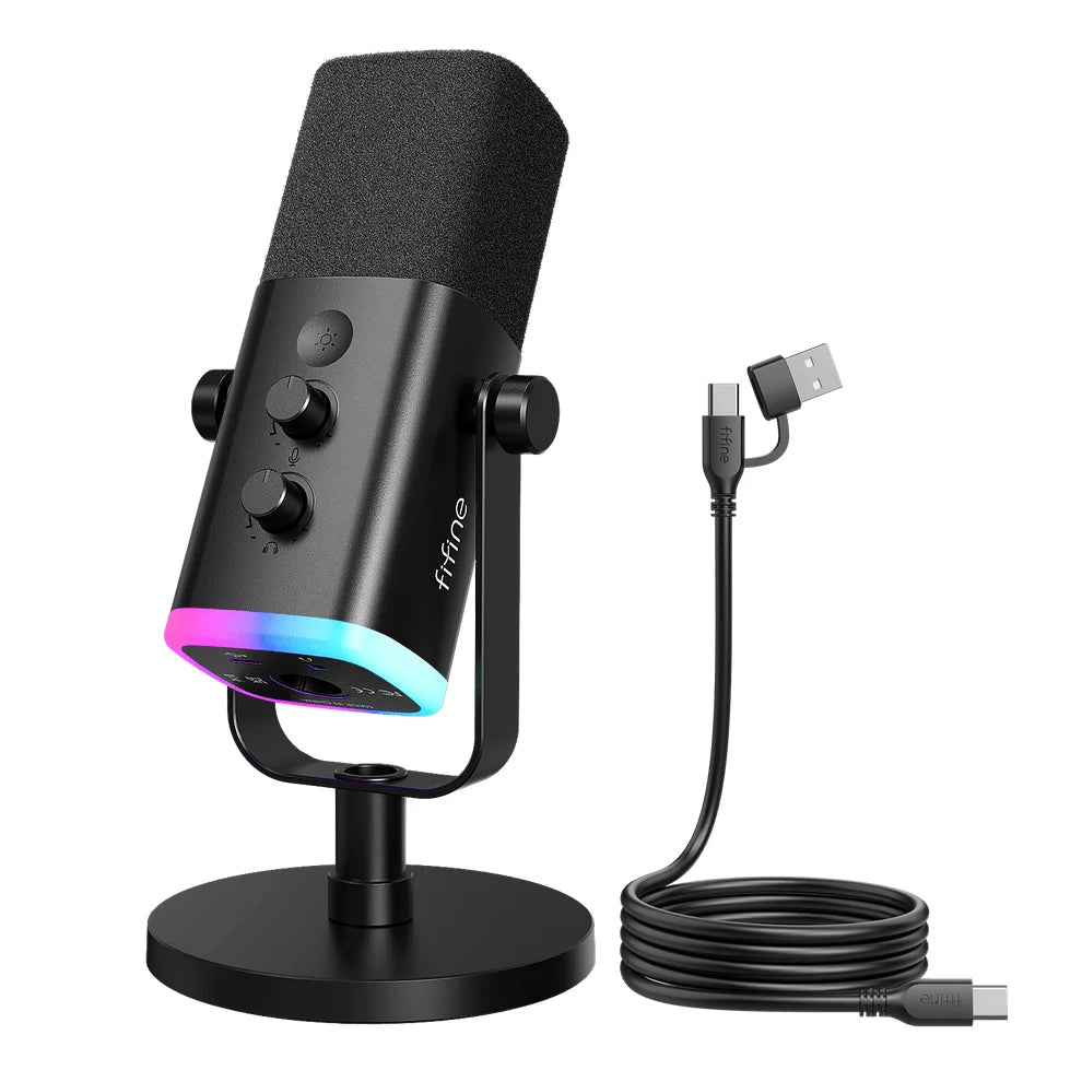 Fifine ampligame am8 usb/xlr dynamic microphone with rgb - gradient black - microphones