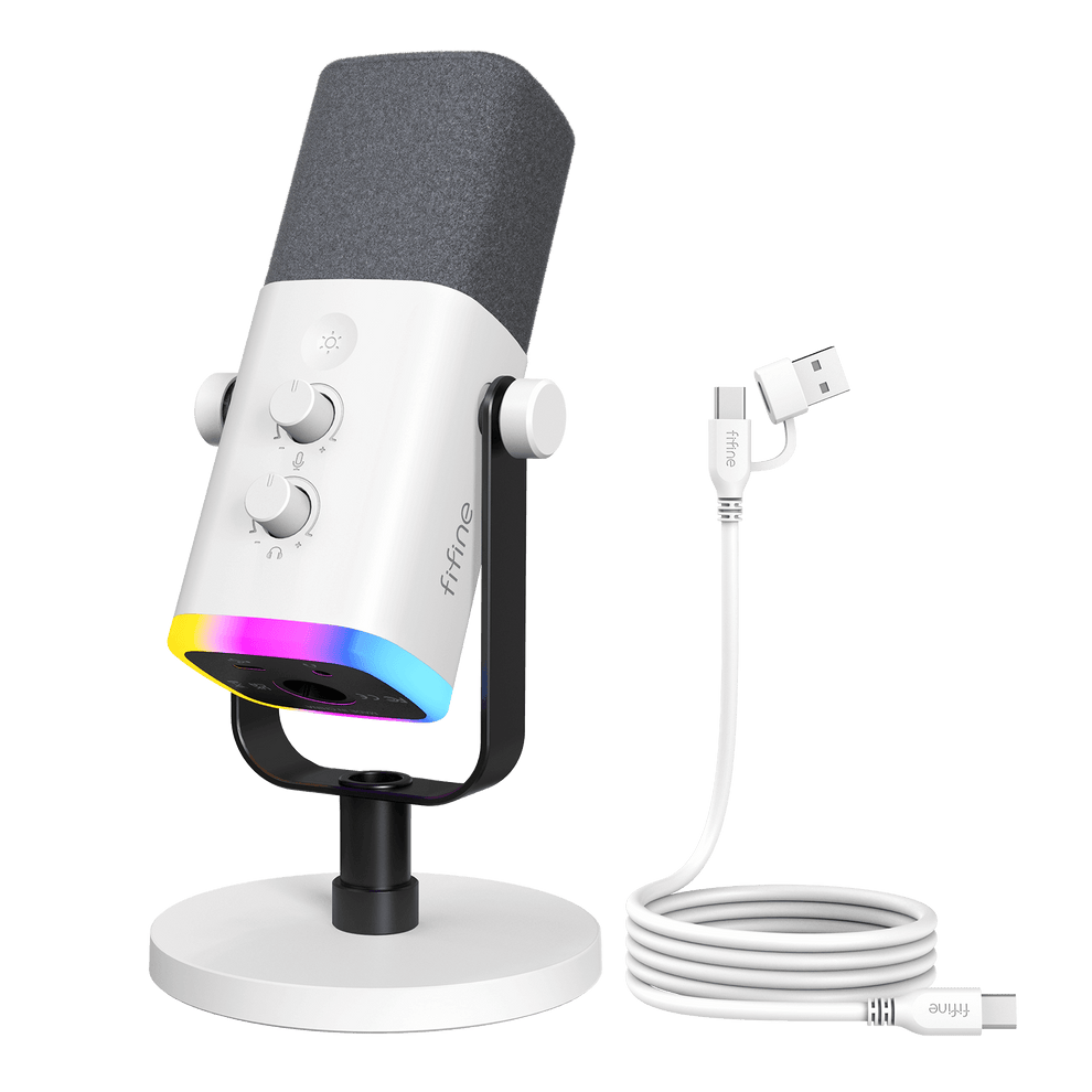 Fifine ampligame am8 usb/xlr dynamic microphone with rgb - white - microphones
