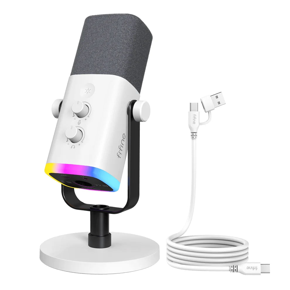 Fifine ampligame am8 usb/xlr dynamic microphone with rgb - white - microphones