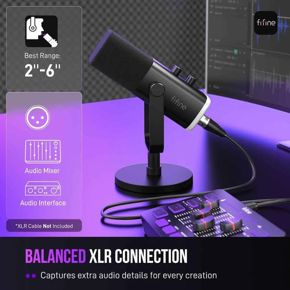 Fifine ampligame am8 usb/xlr dynamic microphone with rgb - microphones