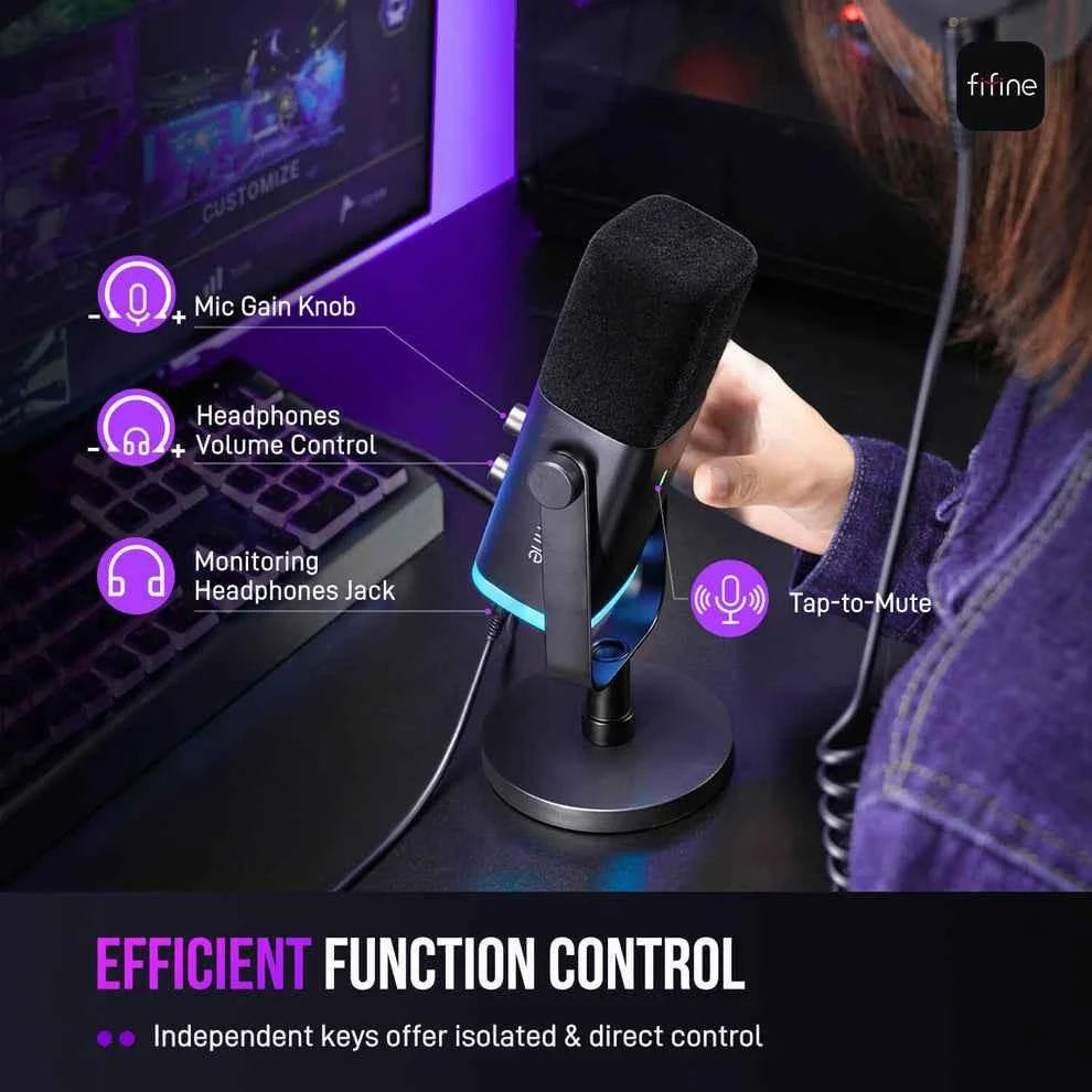 Fifine ampligame am8 usb/xlr dynamic microphone with rgb - microphones