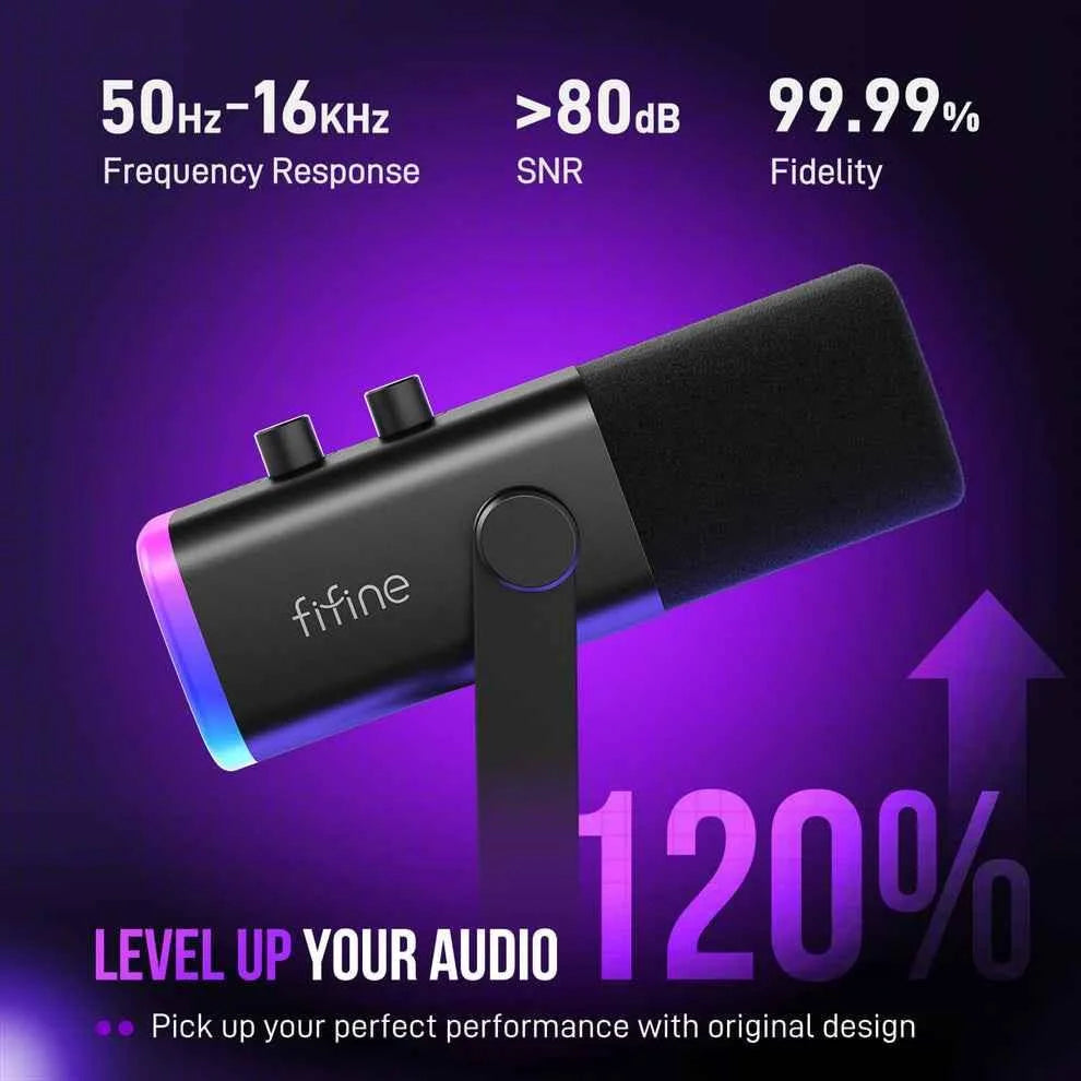 Fifine ampligame am8 usb/xlr dynamic microphone with rgb - microphones