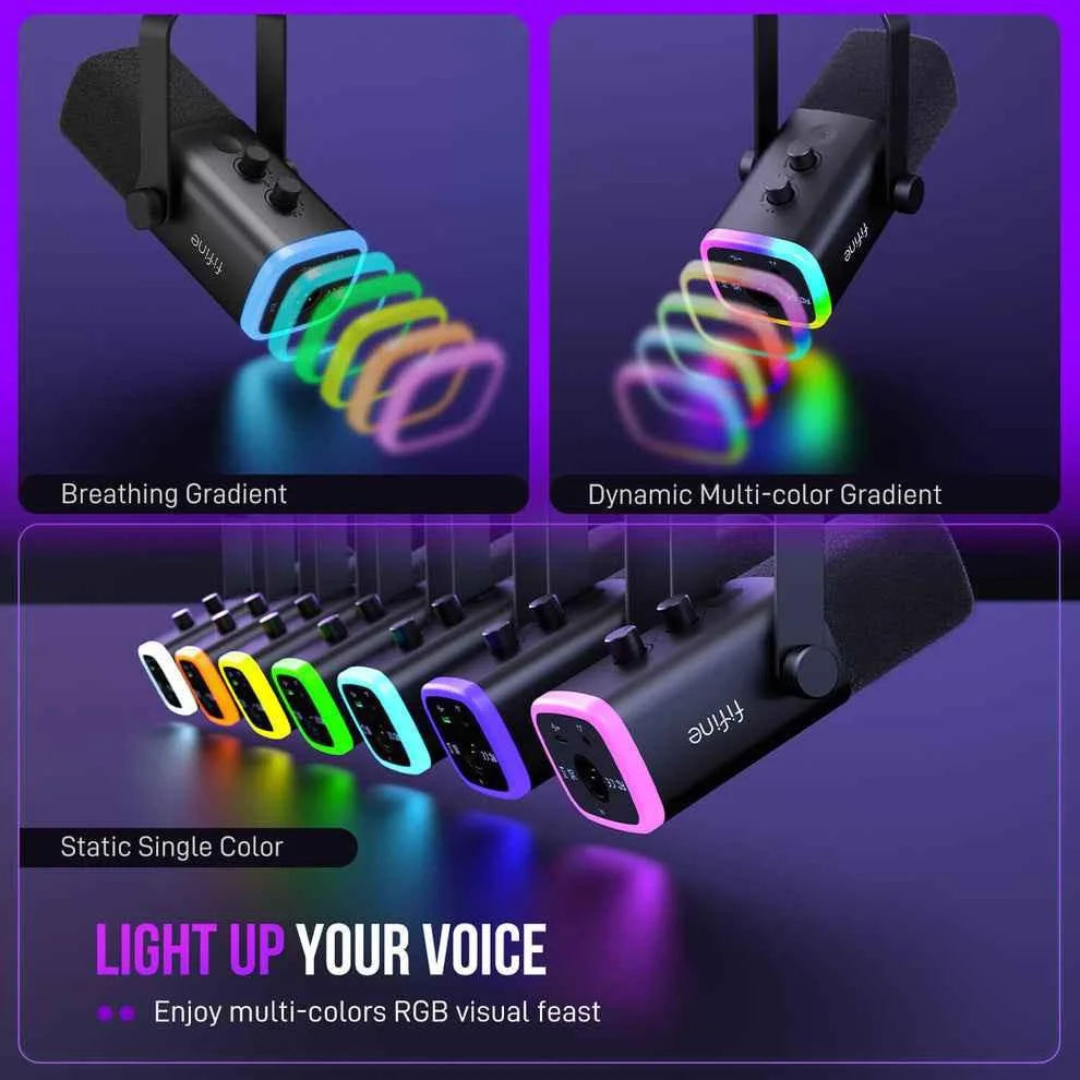 Fifine ampligame am8 usb/xlr dynamic microphone with rgb - microphones