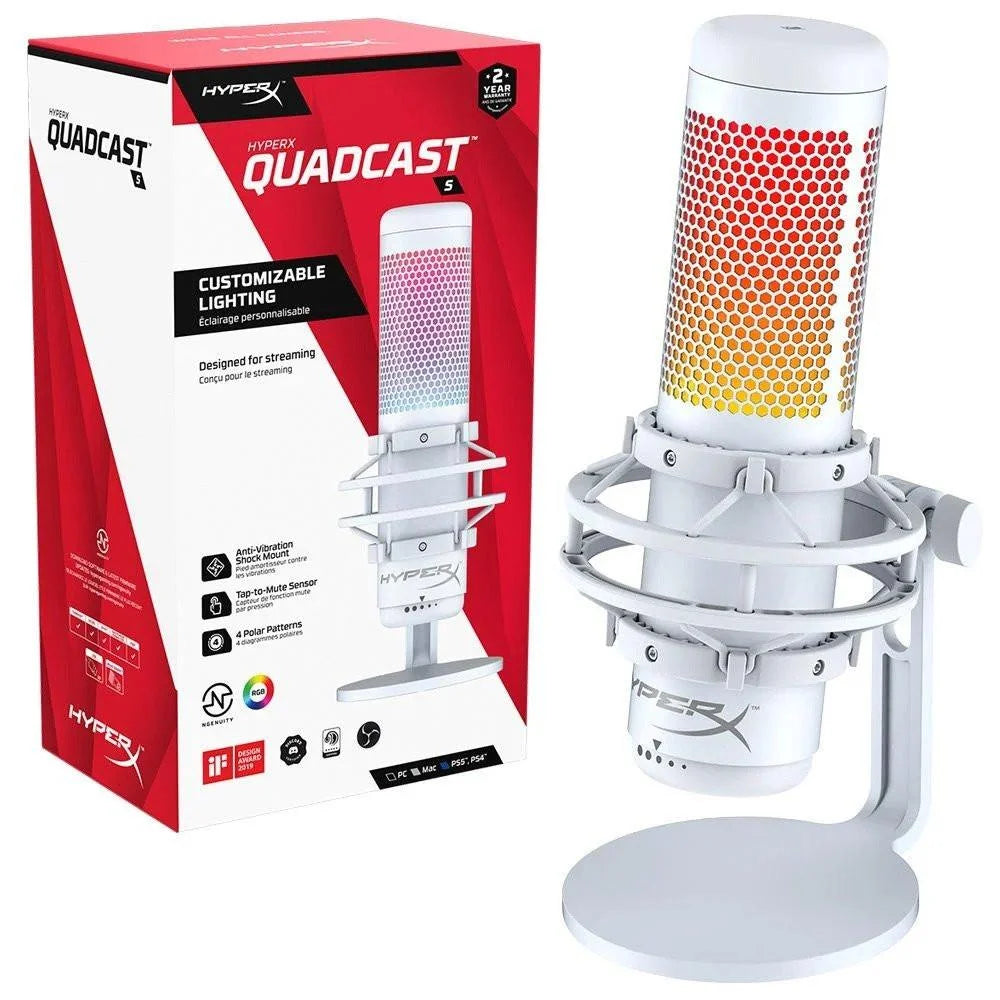 Hp hyperx quadcast s rgb usb condenser microphone for pc ps4 ps5 and mac - white - microphones