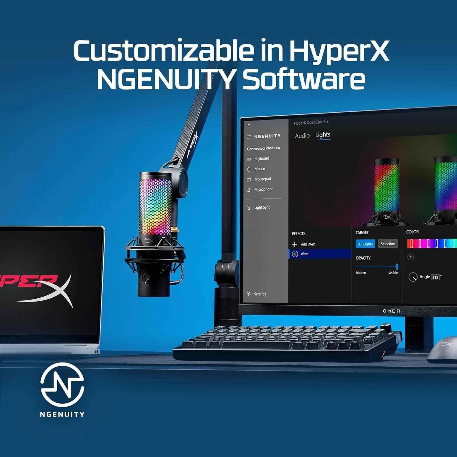 Hyperx quadcast 2 microphone - usb microphone with rgb lighting for streaming - streaming